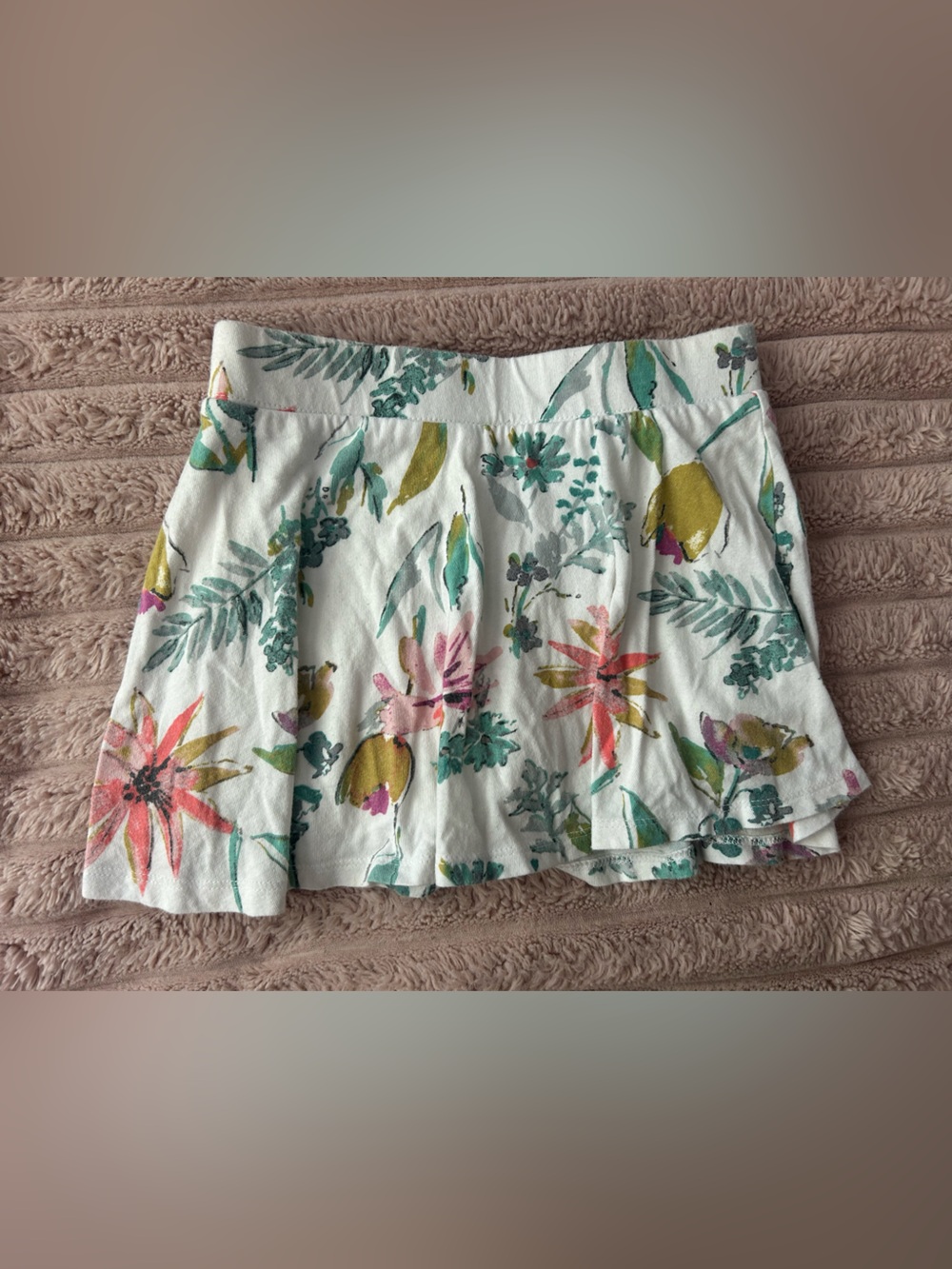Toddler Girls Floral Pleated Skort - White with Pink & Green Floral Print